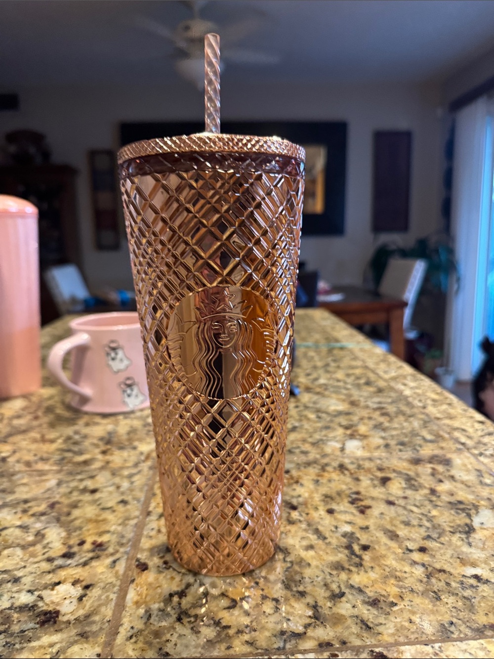 Starbucks Metallic Rose Gold Studded Tumbler with Straw